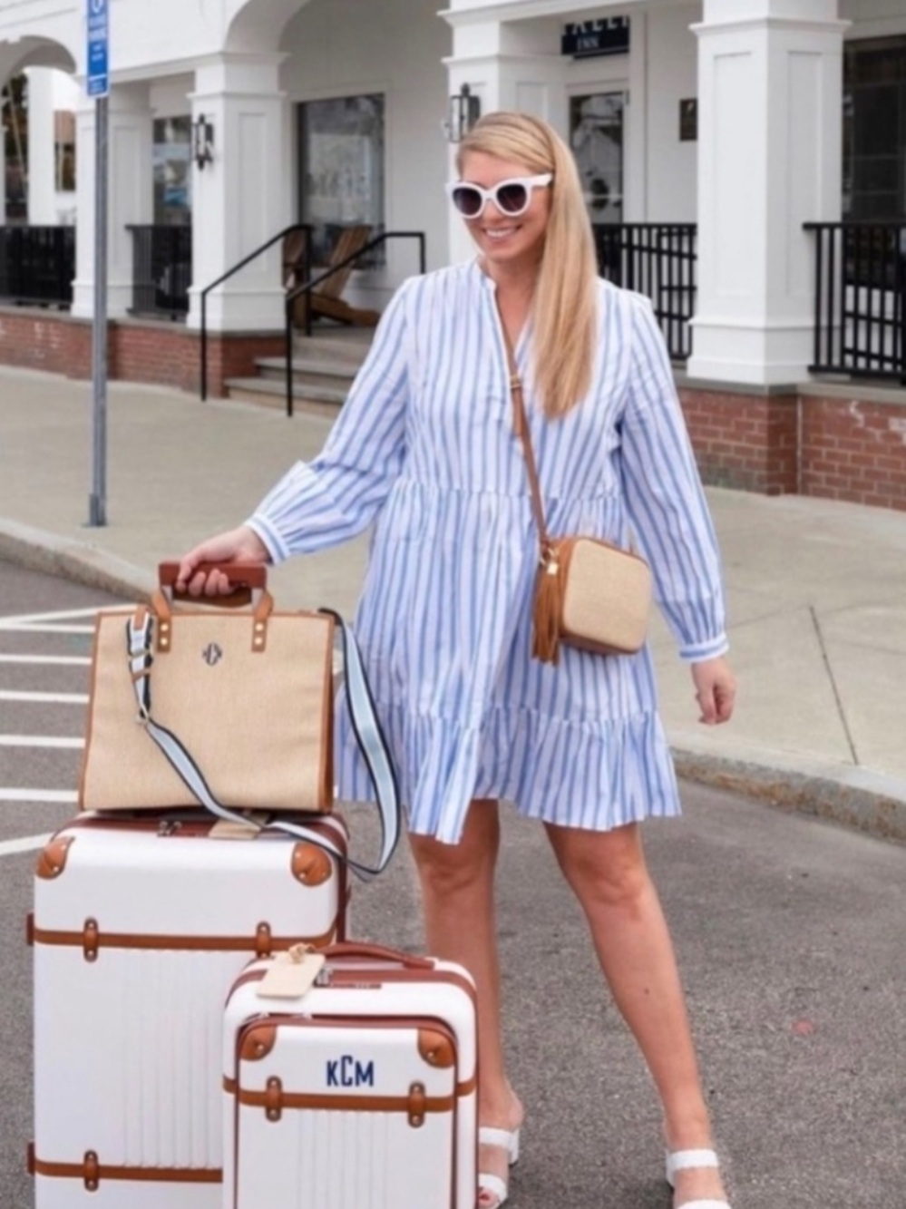 J. Crew Tiered Cotton Popover Poplin Striped Mini Dress Blue White Size Medium - Picture 5 of 6